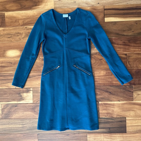 Athleta Teal Long Sleeve Midi V-Neck Dress size Small - Picture 1 of 4